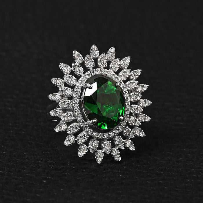 Clara 925 Sterling Silver Emerald Adjustable Cocktail Ring