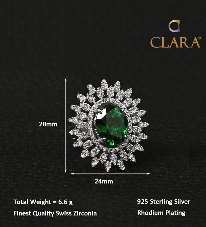 Clara 925 Sterling Silver Emerald Adjustable Cocktail Ring