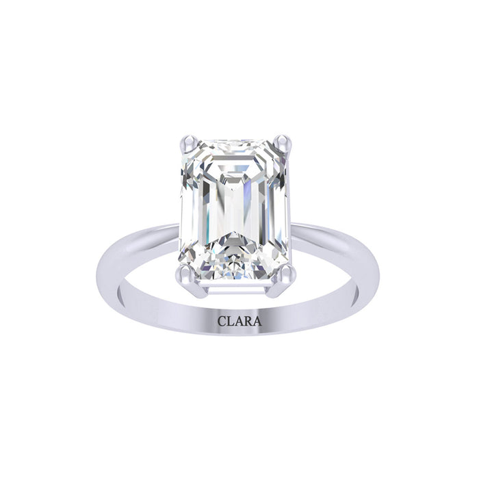 Silver Emerald Cut Diamond Cut Zirconia Solitaire Ring