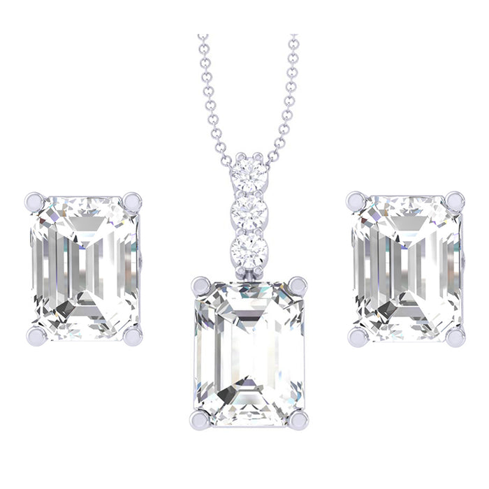 Silver Emerald Cut Solitaire Jewellery Set