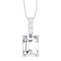 Clara 92.5 Sterling silver White Gold Plated Emerald Cut Solitaire Pendant Chain Necklace For Women & Girls