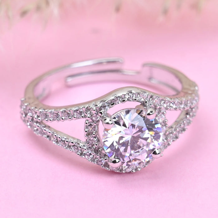 CLARA Pure 925 Sterling Silver Engagement Solitaire Finger Ring with Adjustable Band