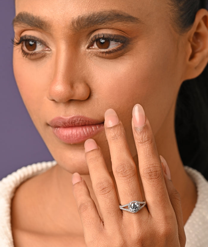 CLARA Pure 925 Sterling Silver Engagement Solitaire Finger Ring with Adjustable Band