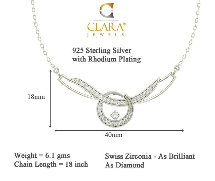 CLARA 925 Sterling Silver Rhodium Plated Evie Pendant Earring Necklace Set with Chain Gift for Women and Girls