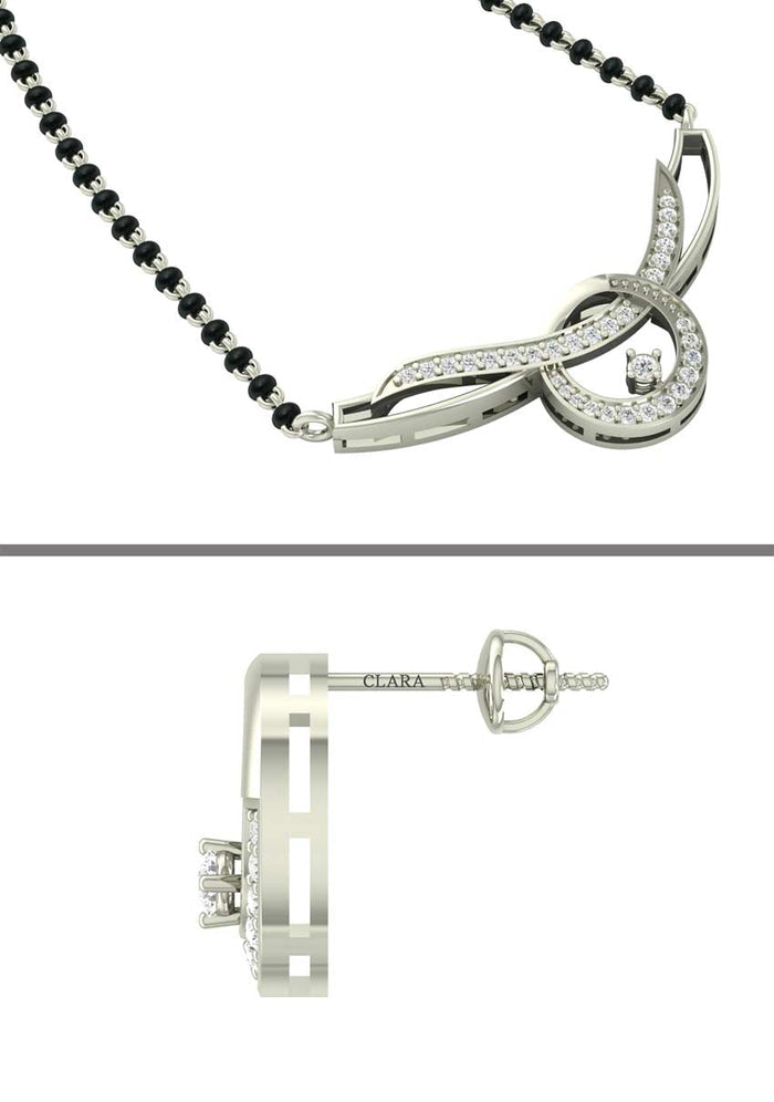 CLARA 925 Sterling Silver Evie Mangalsutra Tanmaniya Pendant Earring Jewellery Set with Chain Gift for Women and Girls
