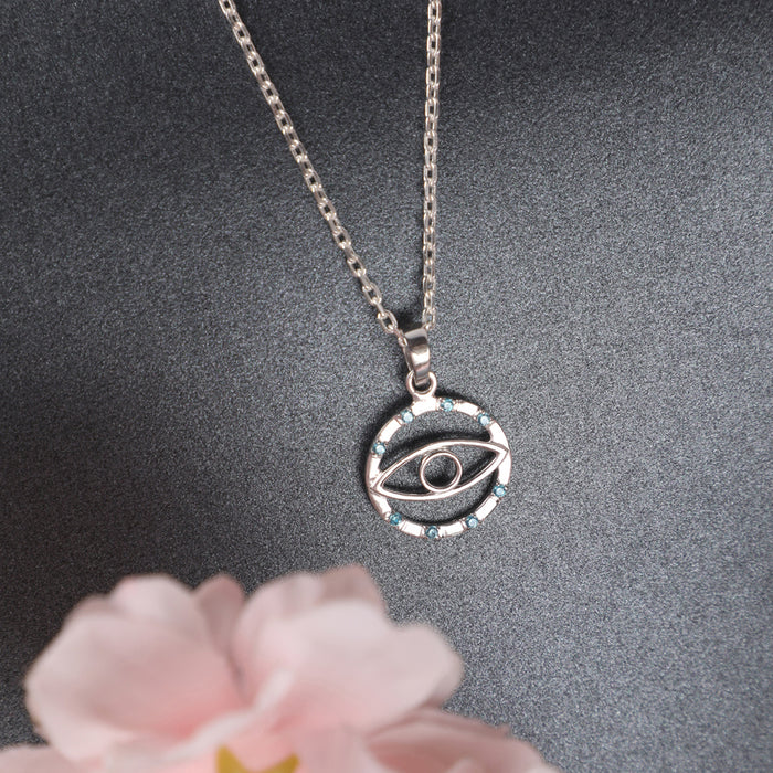 CLARA 925 Sterling Silver Evil Eye Circle Pendant Chain Necklace