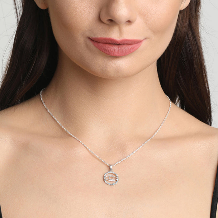 CLARA 925 Sterling Silver Evil Eye Circle Pendant Chain Necklace