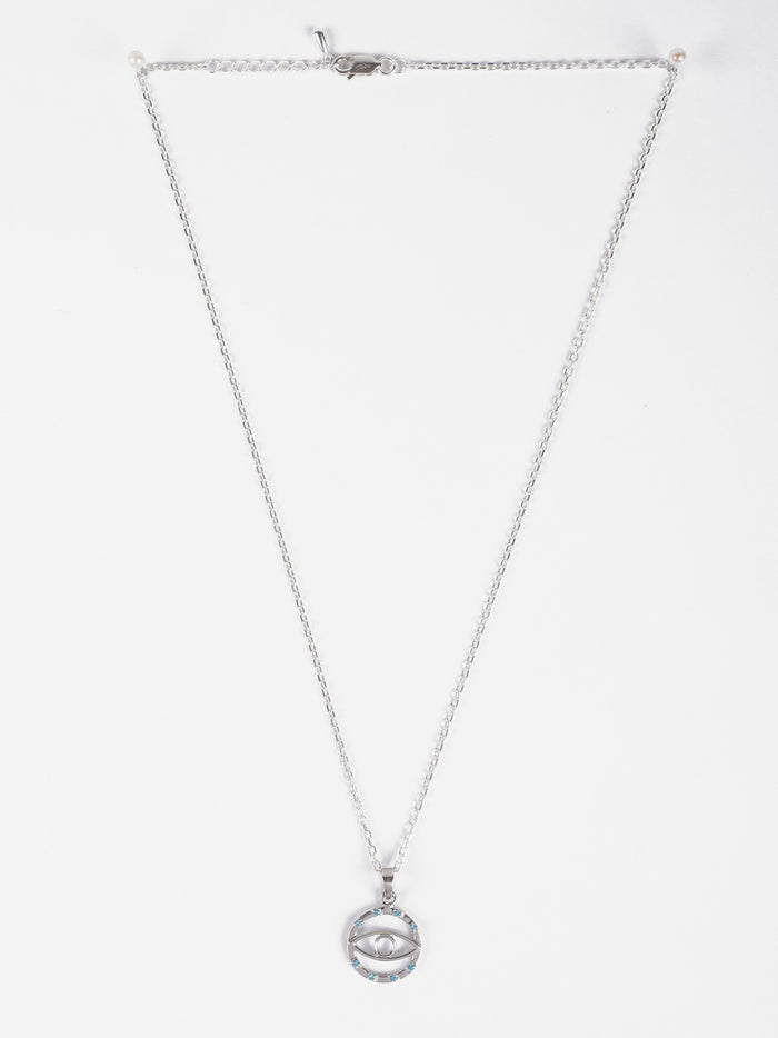 CLARA 925 Sterling Silver Evil Eye Circle Pendant Chain Necklace