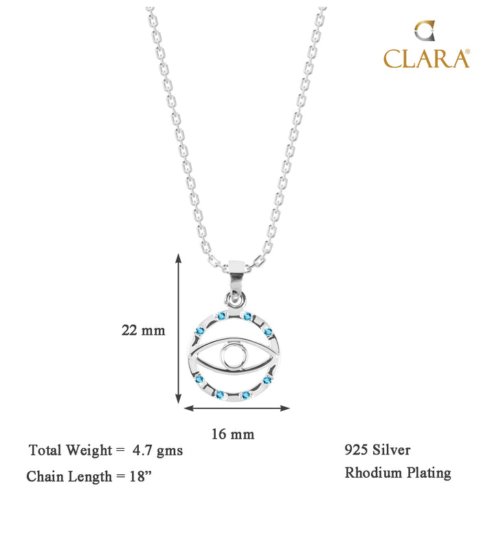 CLARA 925 Sterling Silver Evil Eye Circle Pendant Chain Necklace