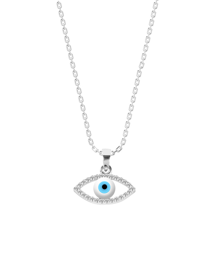 CLARA 925 Sterling Silver Evil Eye Halo Pendant Chain Necklace