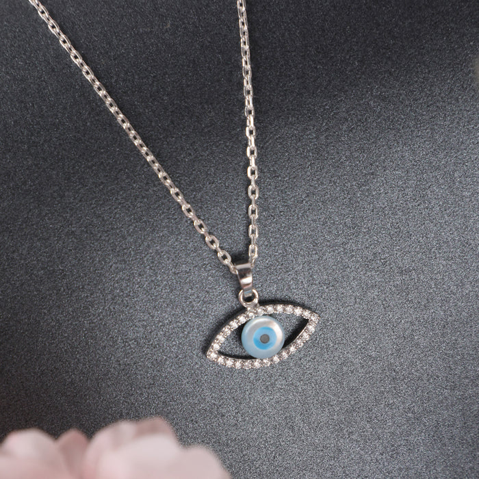 CLARA 925 Sterling Silver Evil Eye Halo Pendant Chain Necklace