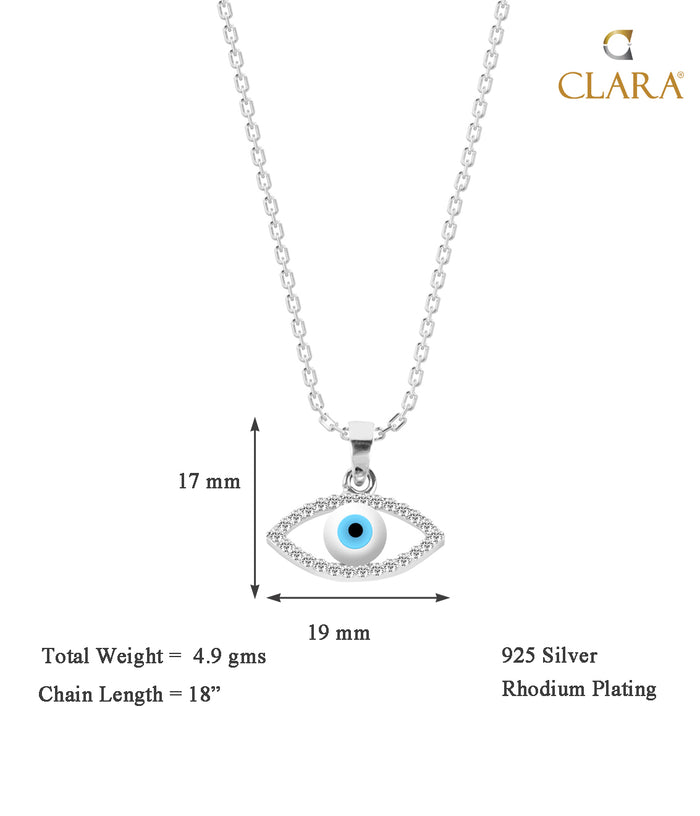 CLARA 925 Sterling Silver Evil Eye Halo Pendant Chain Necklace