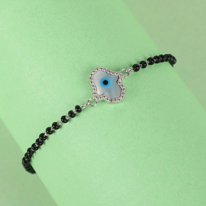 CLARA 925 Sterling Silver Evil Eye Hamsa Hand Hand Mangalsutra Bracelet