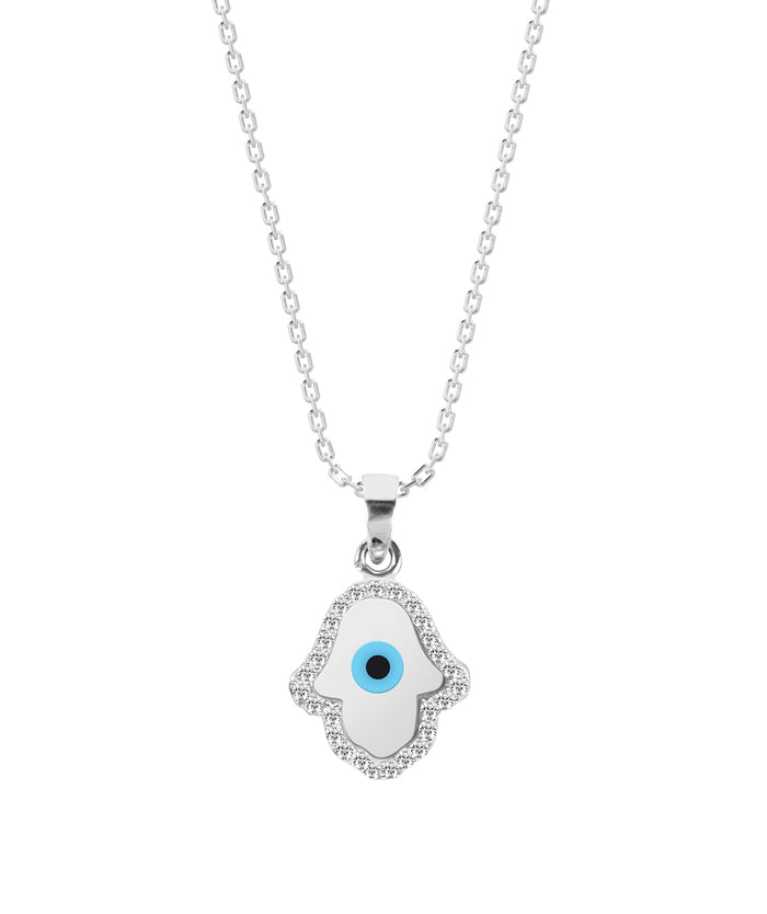 CLARA 925 Sterling Silver Evil Eye Hamsa Hand Pendant Chain Necklace