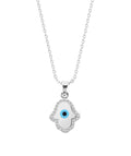 CLARA 925 Sterling Silver Evil Eye Hamsa Hand Pendant Chain Necklace