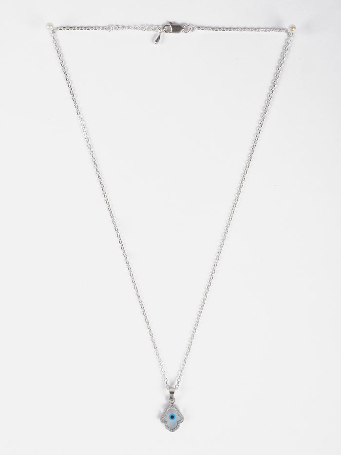 CLARA 925 Sterling Silver Evil Eye Hamsa Hand Pendant Chain Necklace