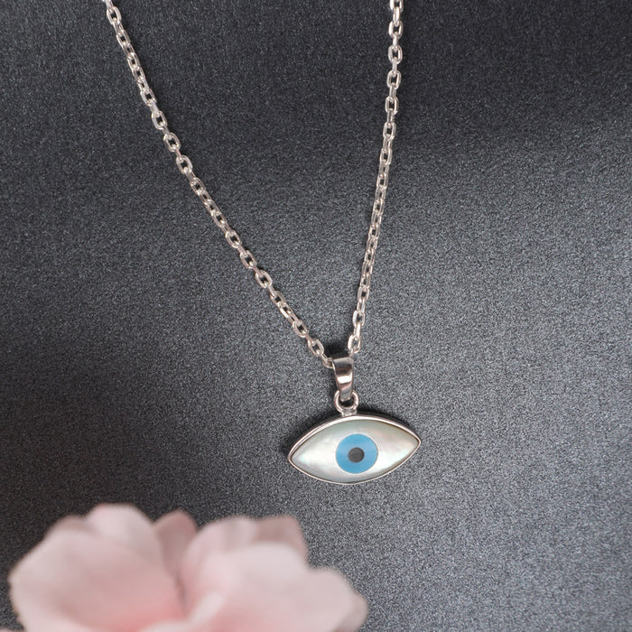 CLARA 925 Sterling Silver Evil Eye Marquise Pendant Chain Necklace