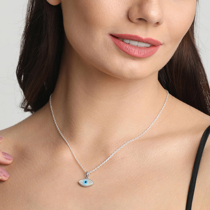 CLARA 925 Sterling Silver Evil Eye Marquise Pendant Chain Necklace