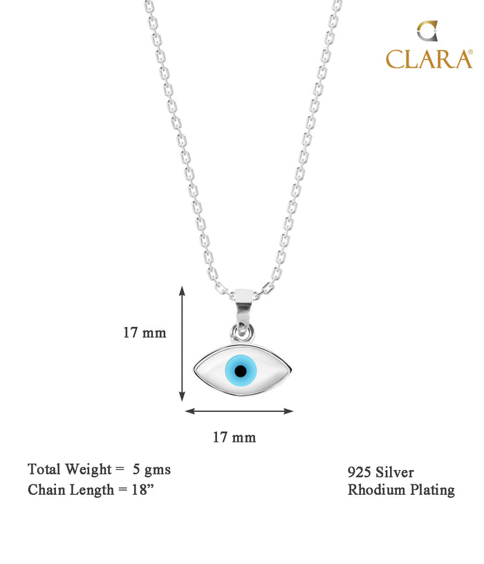 CLARA 925 Sterling Silver Evil Eye Marquise Pendant Chain Necklace