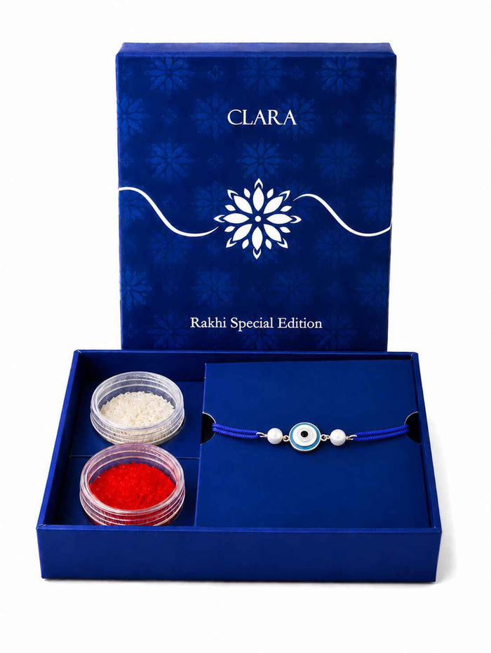 Silver Evil Eye Rakhi with Roli Chawal for Bhai Brothers