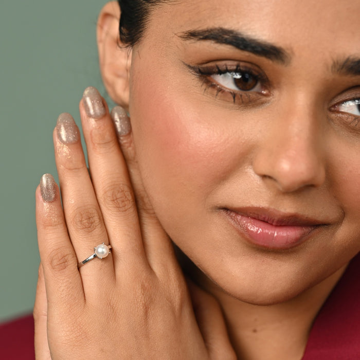Silver Fiora Real Pearl Size Adjustable Ring
