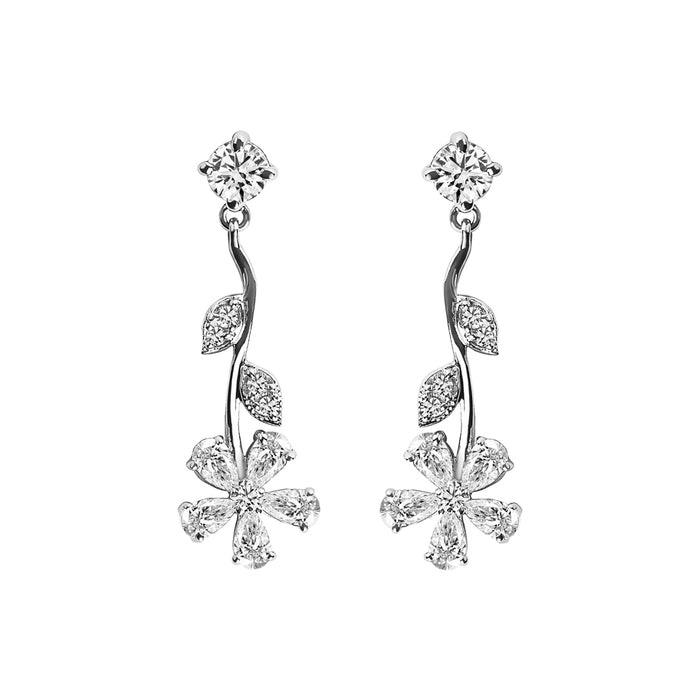 Silver Flower Dangler Earrings