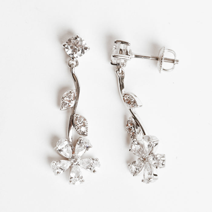 Clara 925 Sterling Silver Flower Dangler Earrings