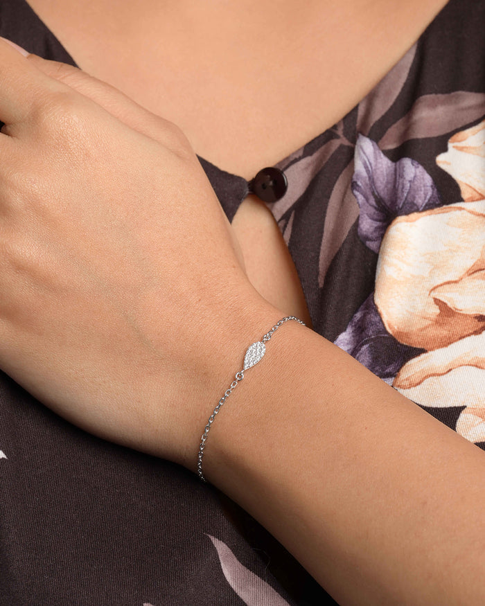 Silver Foglia Leaf Bracelet