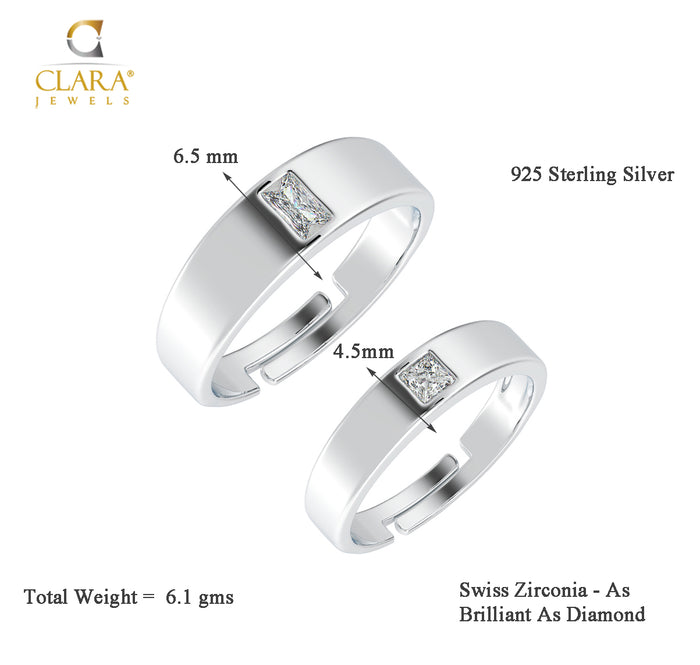 CLARA Pure 925 Sterling Silver Franco Adjustable Couple Band, Promise Rings for Lovers