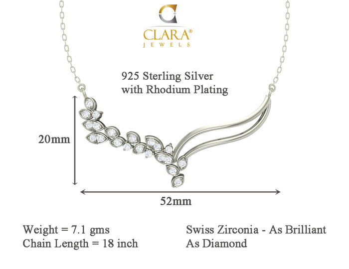 CLARA 925 Sterling Silver Rhodium Plated Freya Pendant Earring Necklace Set with Chain Gift for Women and Girls