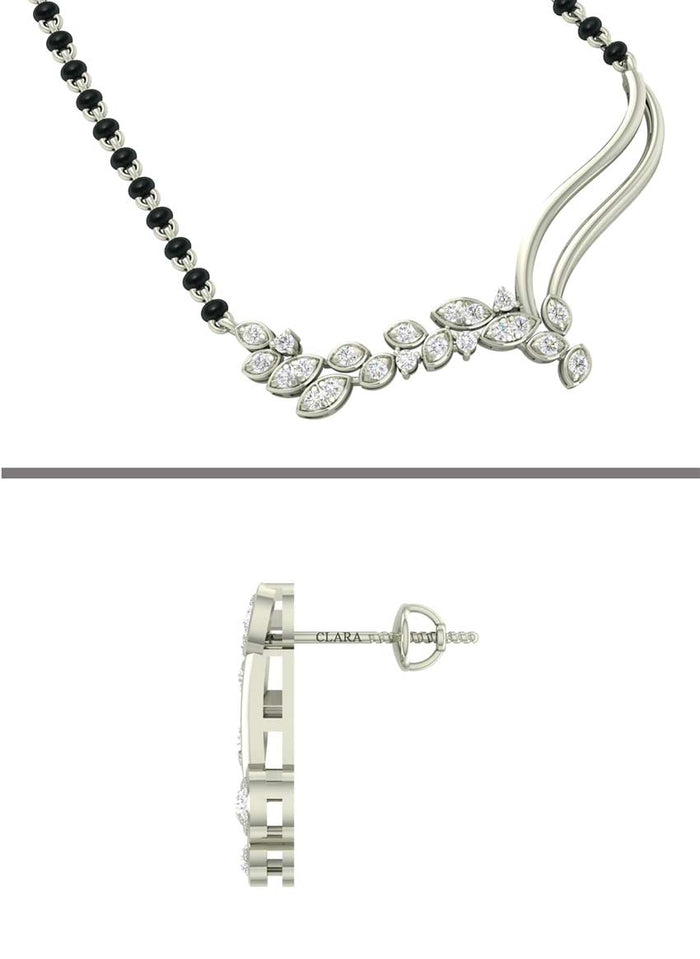 CLARA 925 Sterling Silver Freya Mangalsutra Tanmaniya Pendant Earring Jewellery Set with Chain Gift for Women and Girls