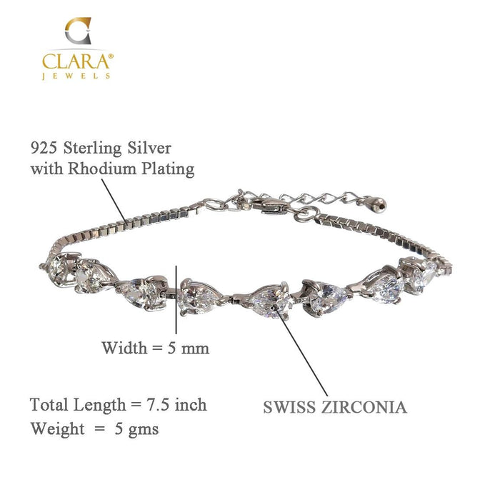 CLARA Made with Swiss Zirconia 925 Sterling Silver Giana Solitaire Bracelet Gift for Women and Girls