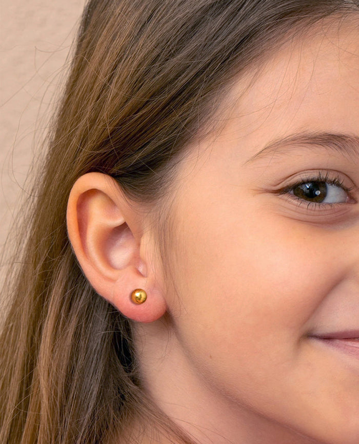 CLARA 925 Sterling Silver Golden Ball Studs Earrings Gift for Kids Girls