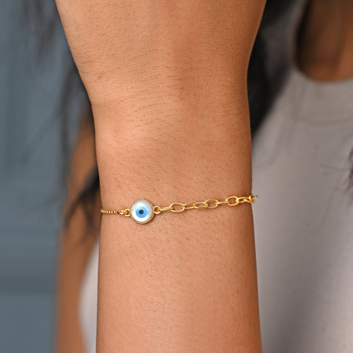CLARA 925 Pure Silver Golden Evil Eye Hand Bracelet