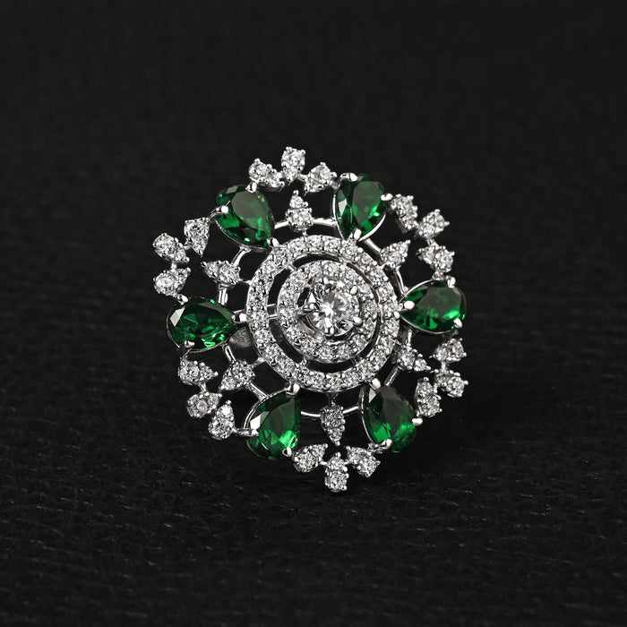 Clara 925 Sterling Silver Green Adjustable Cocktail Ring