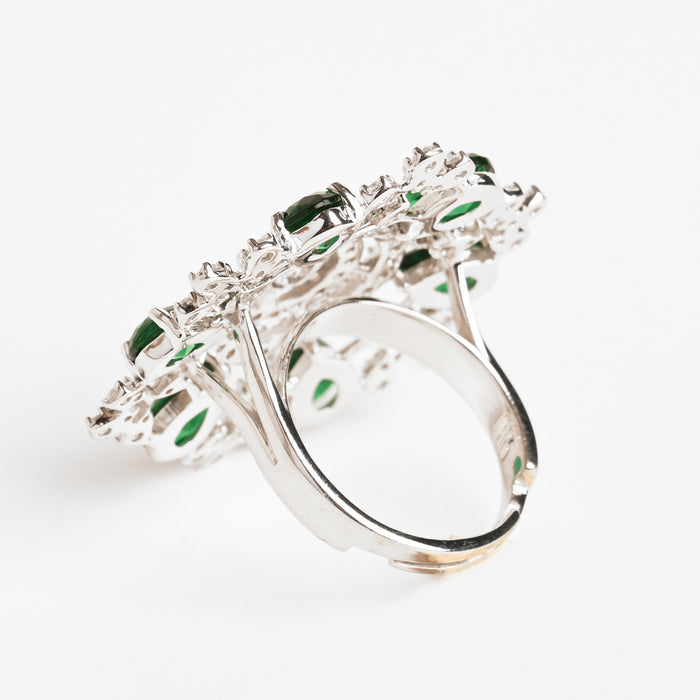 Clara 925 Sterling Silver Green Adjustable Cocktail Ring