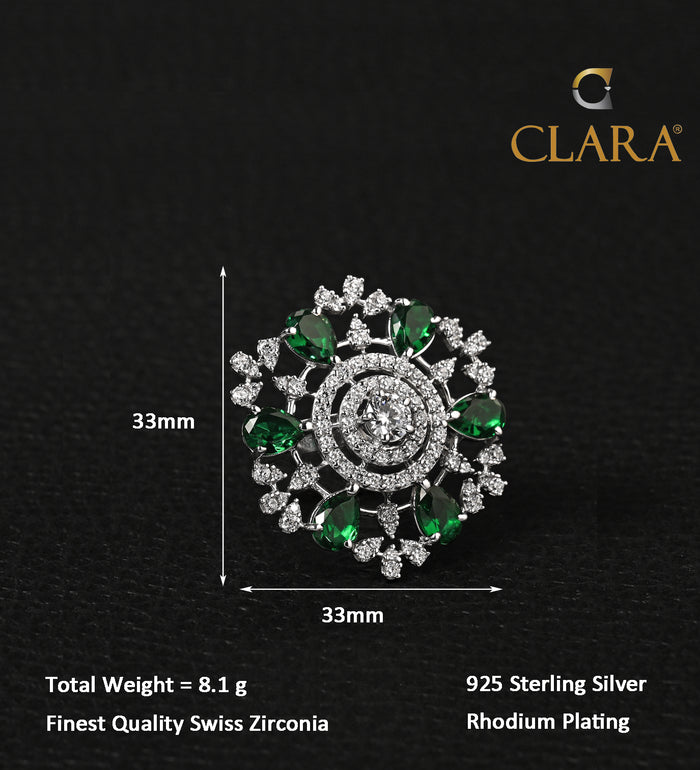 Clara 925 Sterling Silver Green Adjustable Cocktail Ring