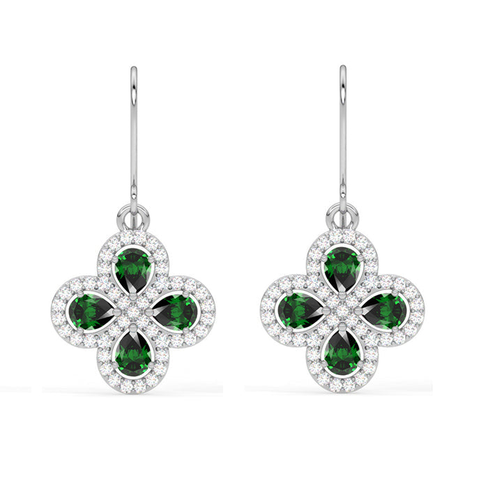 Silver Green Flower Earrings