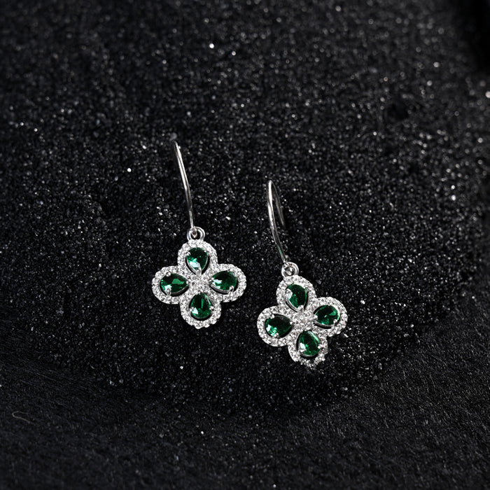 CLARA 925 Sterling Silver Green Flower Earrings