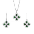 Silver Green Flower Jewellery Set