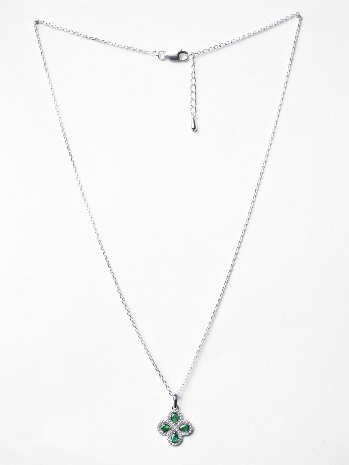 CLARA 925 Sterling Silver Green Flower Pendant Chain Necklace
