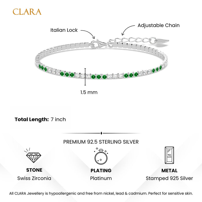 Silver Green Slim Tennis 2mm Bracelet
