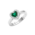 CLARA 925 Sterling Silver Size Adjustable Grethe Green Heart Solitaire Ring