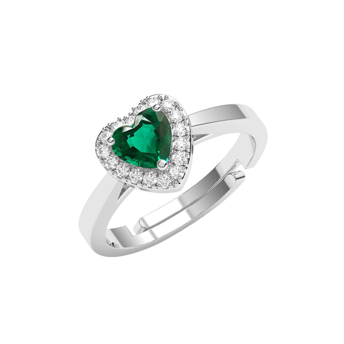CLARA 925 Sterling Silver Size Adjustable Grethe Green Heart Solitaire Ring