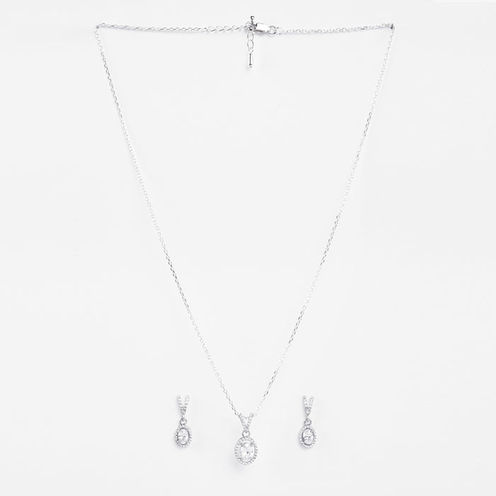 Silver Halo Oval Solitaire Jewellery Set