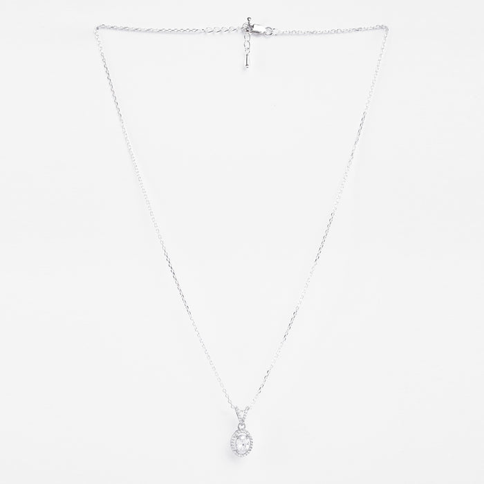 Silver Halo Oval Solitaire Pendant Chain