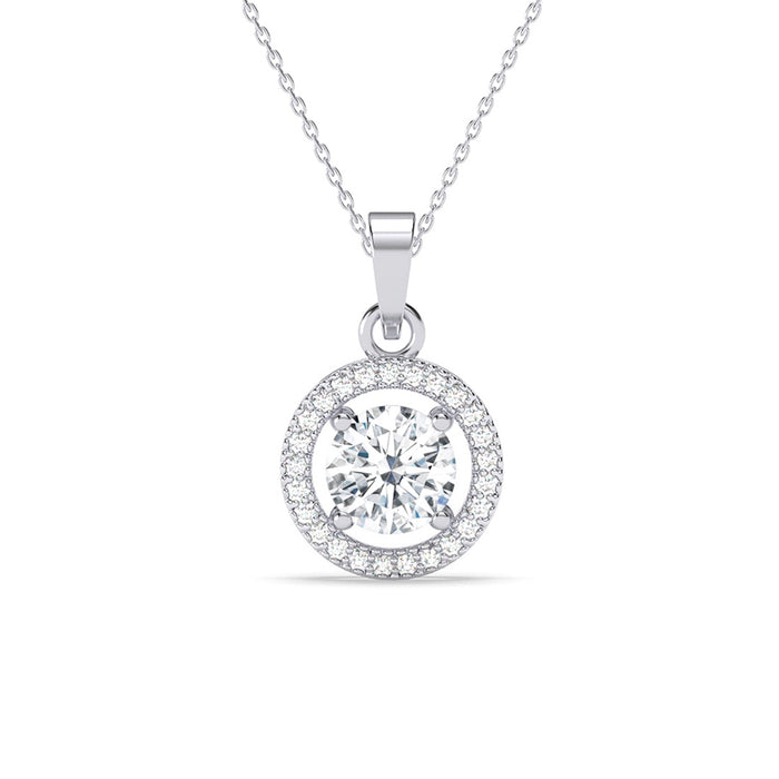 Silver Halo Round Solitaire Pendant Chain