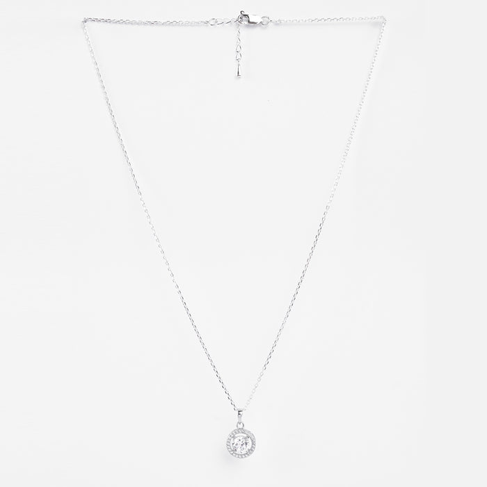 Silver Halo Round Solitaire Pendant Chain