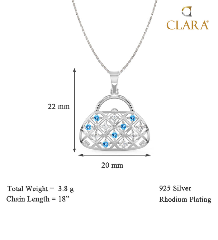 CLARA 925 Sterling Silver Handbag Pendant Chain Necklace