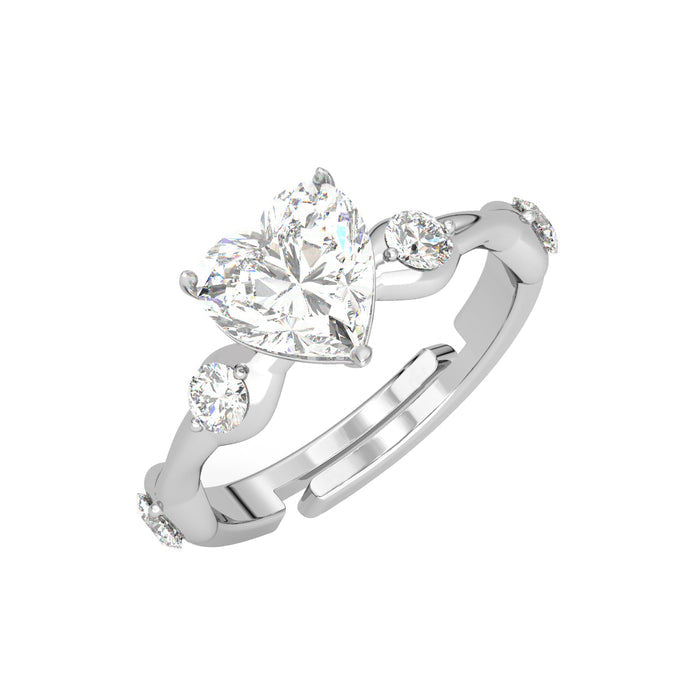 CLARA Pure 925 Sterling Silver Heart Engagement Finger Ring with Adjustable Band